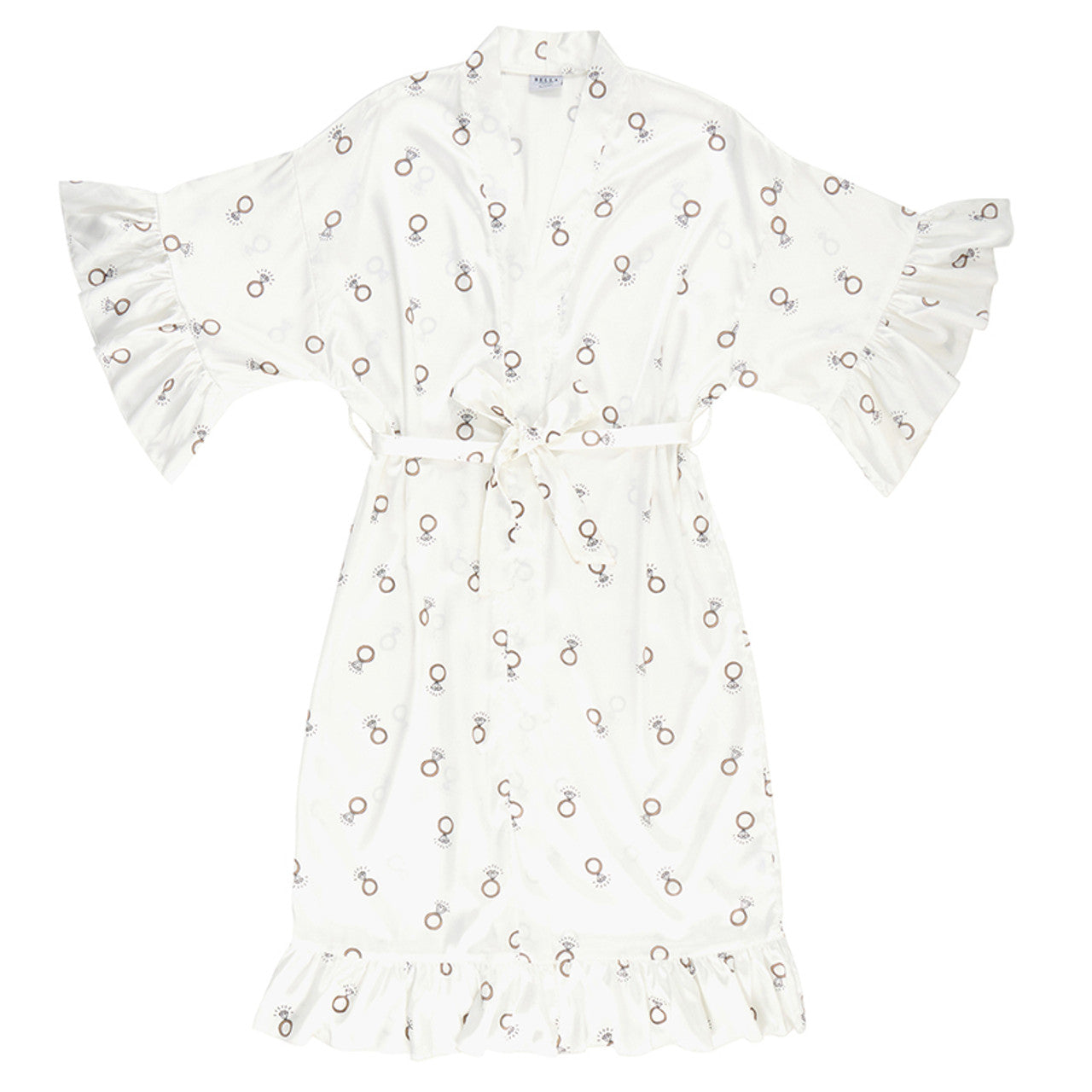 Bella Long Ruffled Satin Robe - White Ring S/M