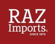 RAZ Imports logo in white text on a solid red background, with 'SINCE 1979' written below available at the Little Exchange Boutique located in Oakwood Ohio just south of Dayton