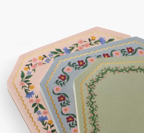 Rifle Paper Gemma mini notepad trio close up of the floral boarder