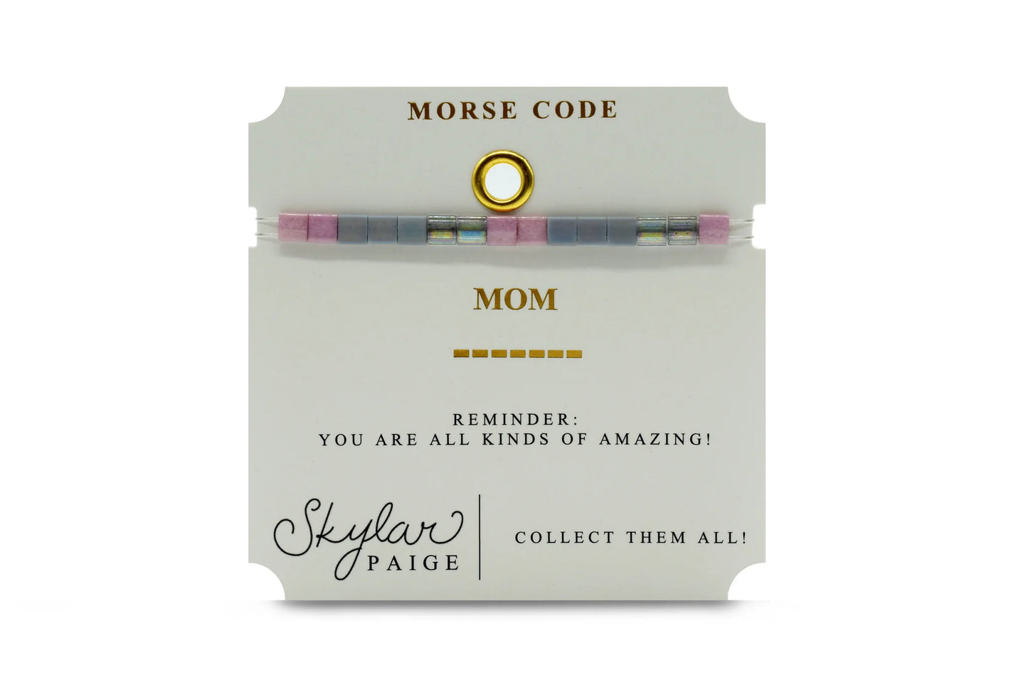 Skylar Paige Morse Code card for mom with colorful markers on a white background