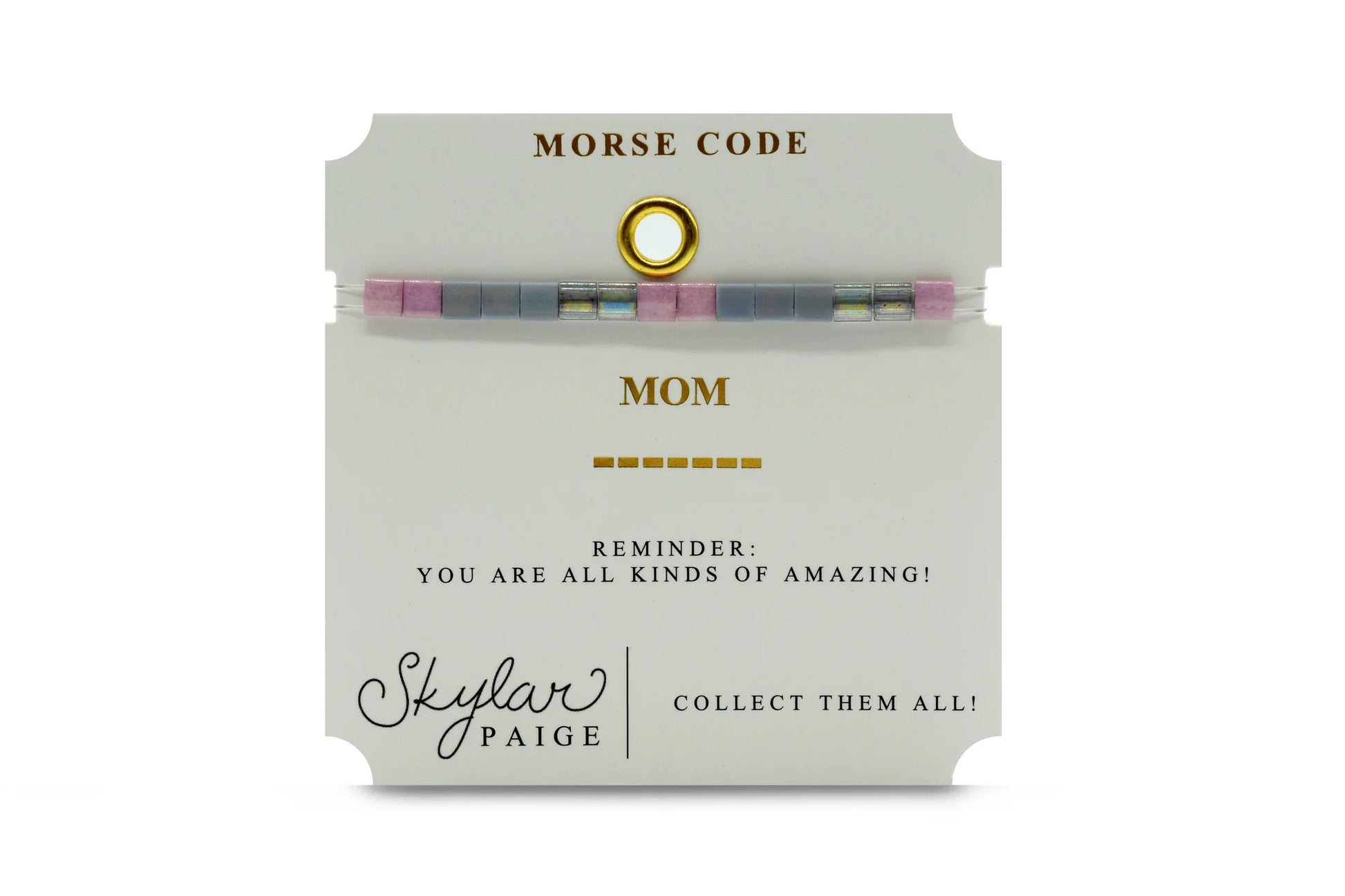 Skylar Paige Morse Code card for mom with colorful markers on a white background