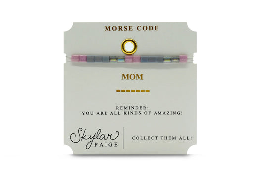 Skylar Paige Morse Code card for mom with colorful markers on a white background