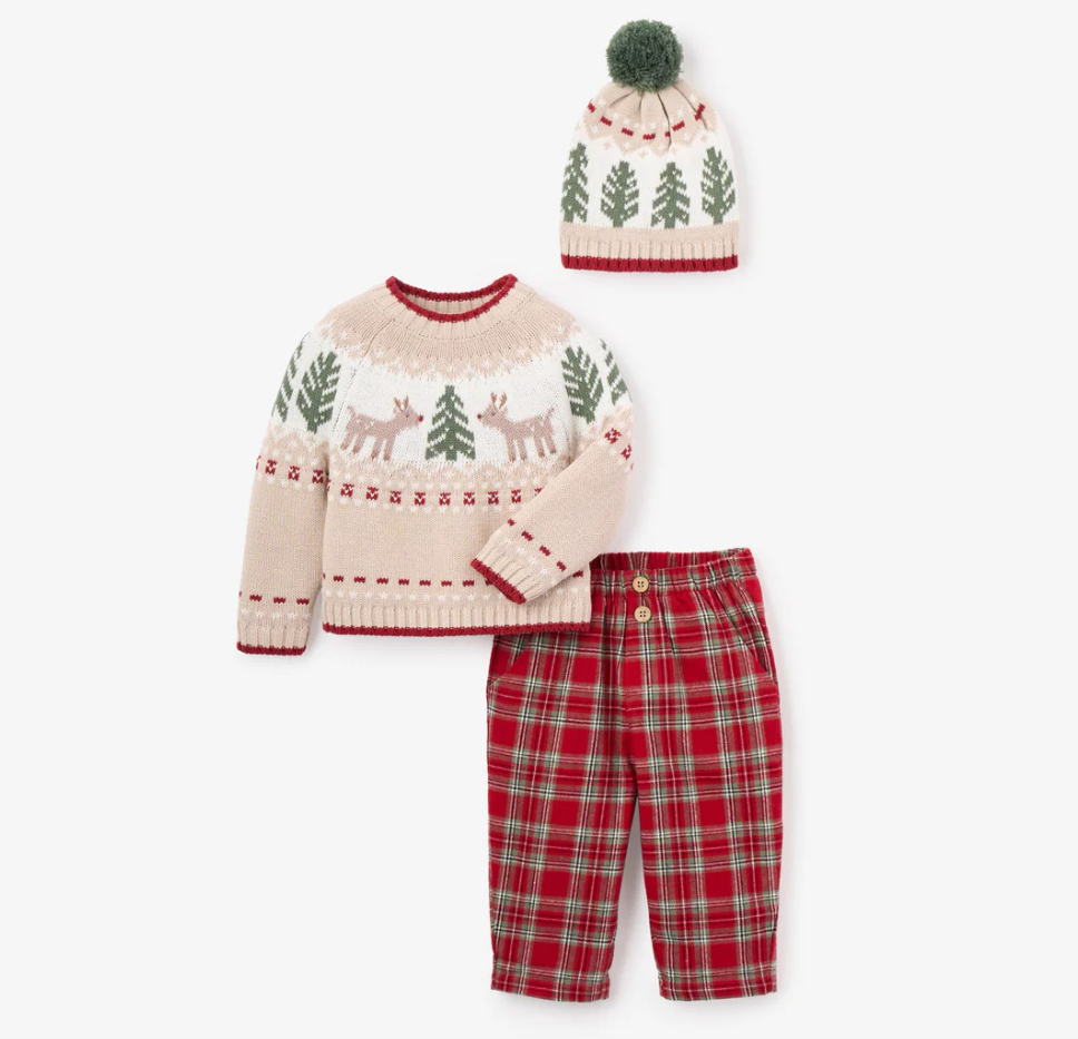 Elegant Baby Holiday Fairisle Sweater & Tartan Pant Set 12-18m