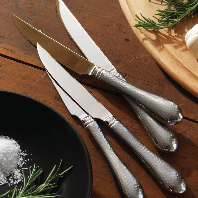 Reed & Barton Hammered Antique Steak Knife Set/4