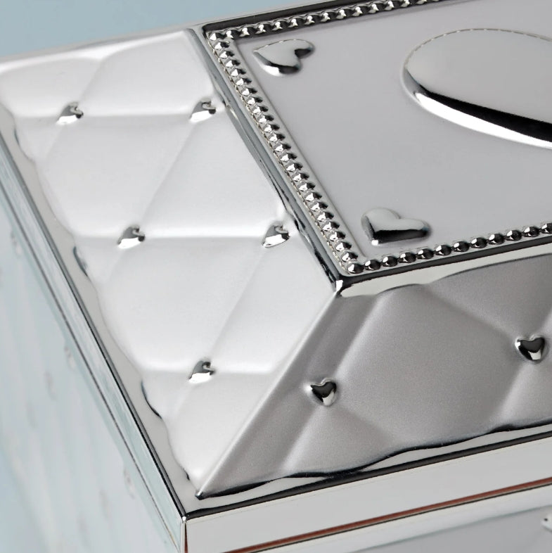 Lenox Silver jewelry box with mirror surface and decorative border