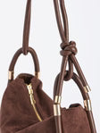Brown Shiraleah Danny brown shoulder handbag with gold accents on a white background