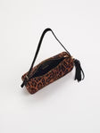 Leopard print Shiraleah Kylie shoulder bag with a black strap on a white background