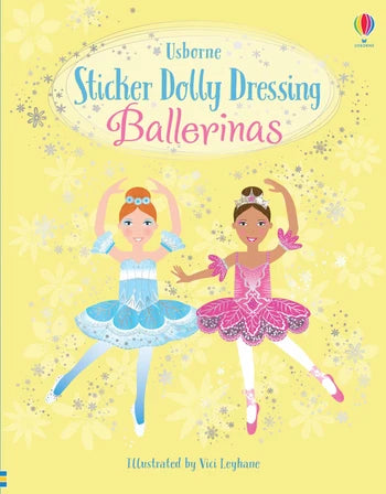 Usborne sticker dolly dressing ballerinas with a yellow cover and two ballerinas on the front cover