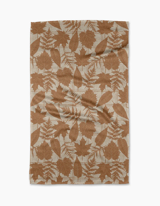Geometry Autumnal Leaves Gold Tea Towel
