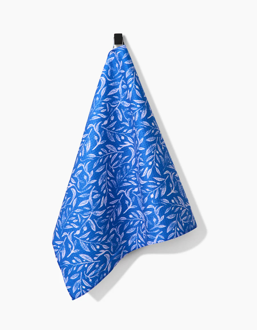 Geometry Hanukkah Leaves White Tea Towel