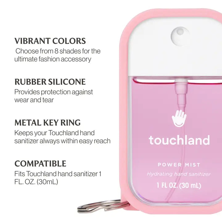 Key selling points for the Touchland hand sanitizer cases.