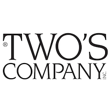 The logo for Two's Company Inc. in black serif text on a solid whiteb background available at The Little Exchange Fine Gifts in Oakwood, just south of Dayton Ohio