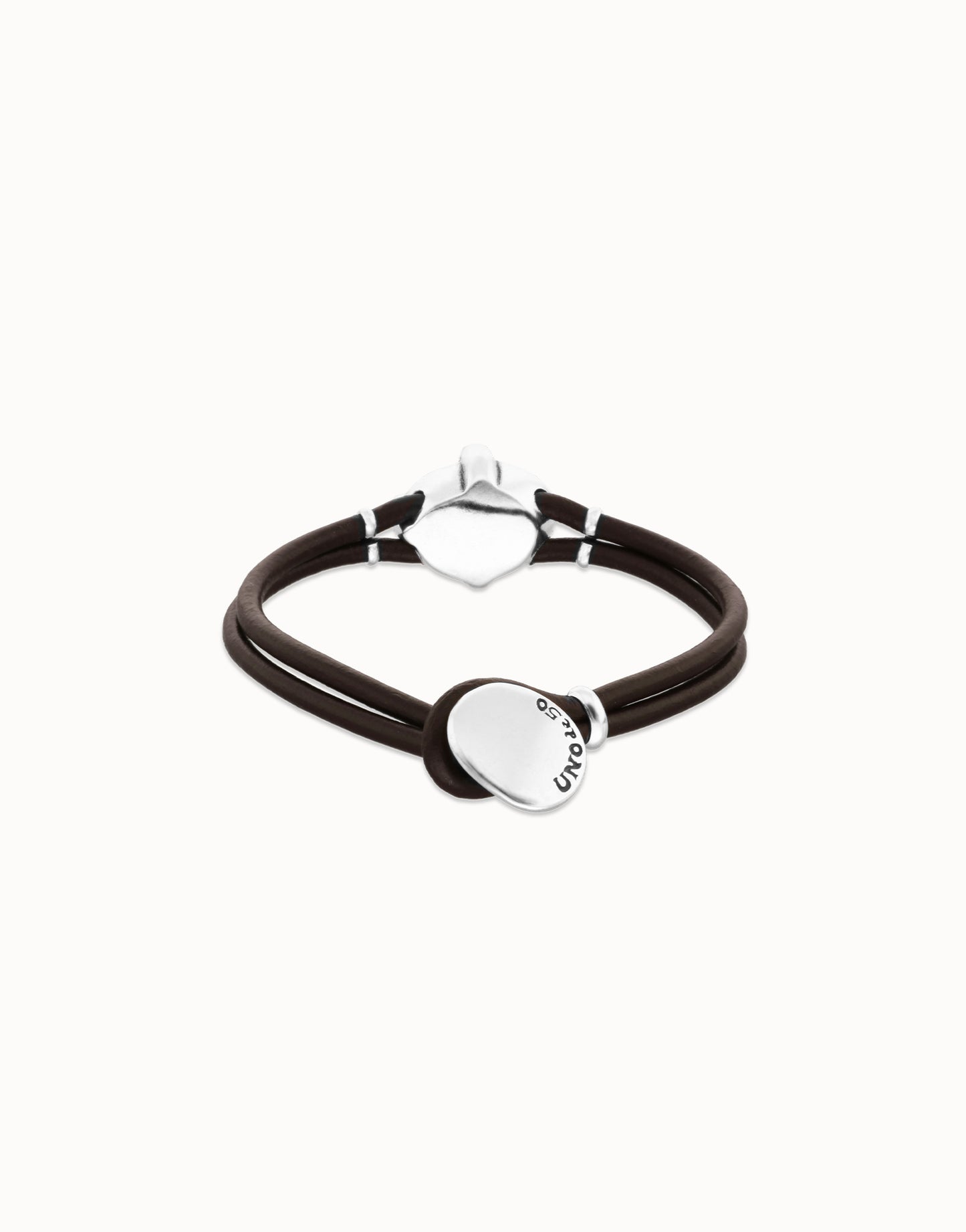 UNOde50 Black leather Bracelet backside with Silver on a white background