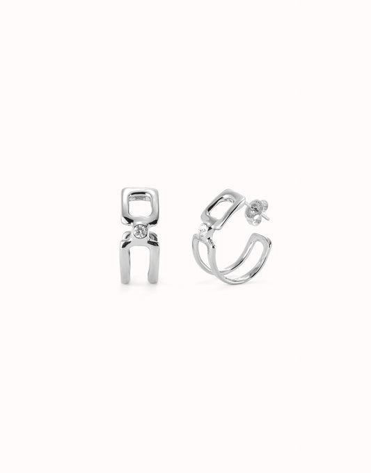 UNOde50 Ser Indomitable Silver Hoop Earrings with White Topaz and earring back on white background