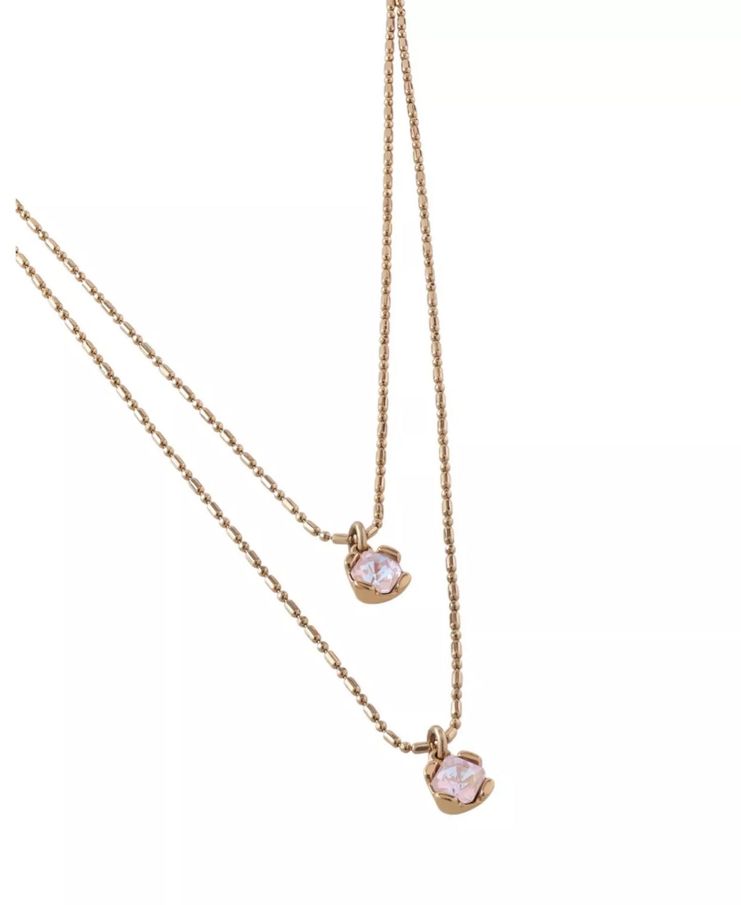UNOde50 Aura Pink Multi Chain Gold Necklace with Pink Faceted Crystals