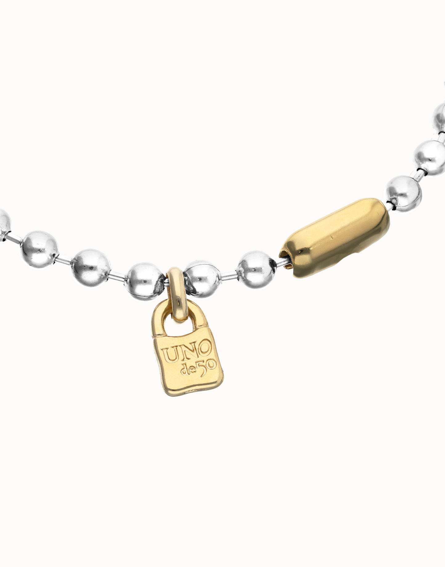 UNOde50 Beat Silver Beaded Necklace with Gold accents