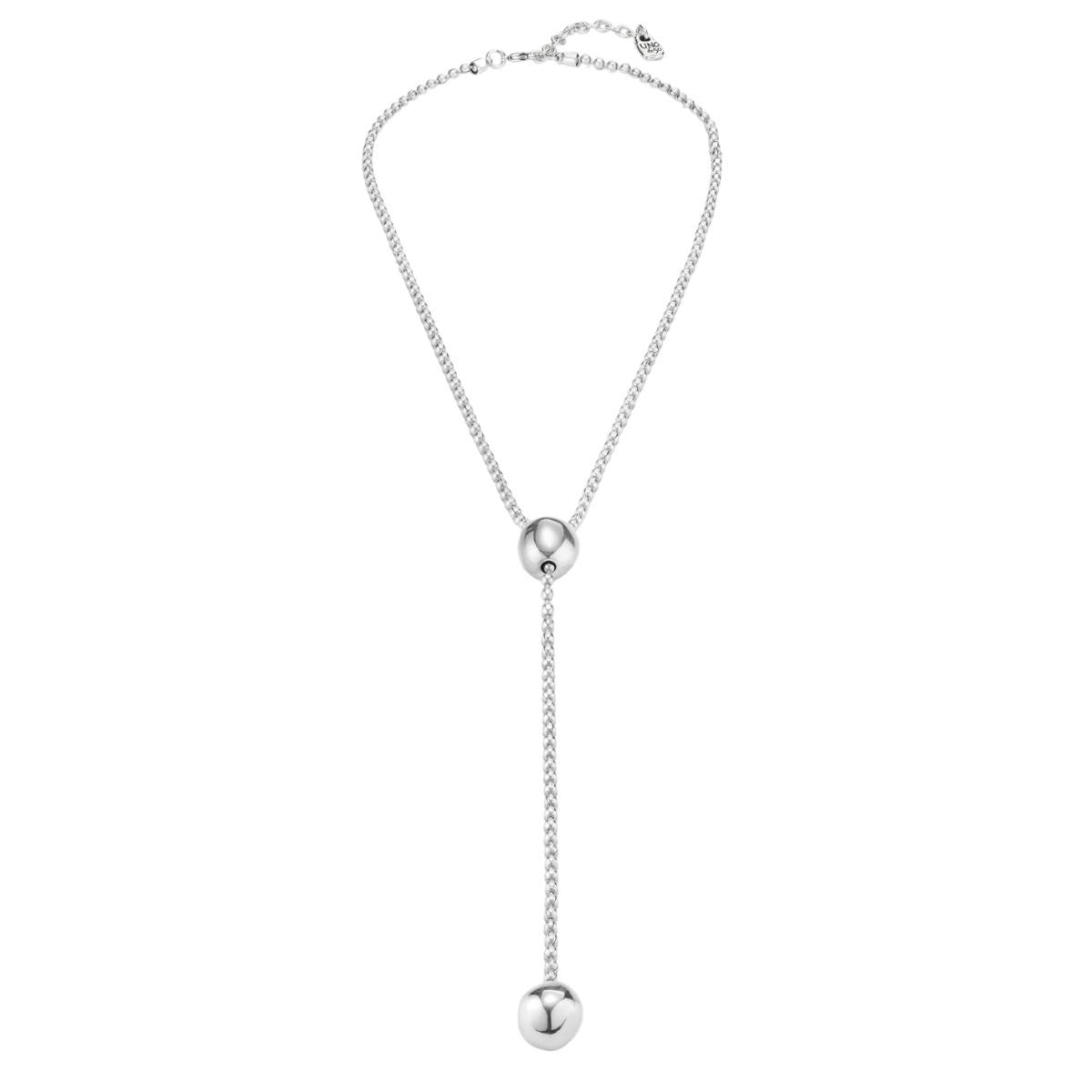 UNOde50 Lonely Planet Silver Drop Necklace with Two Silver Beads on a white background