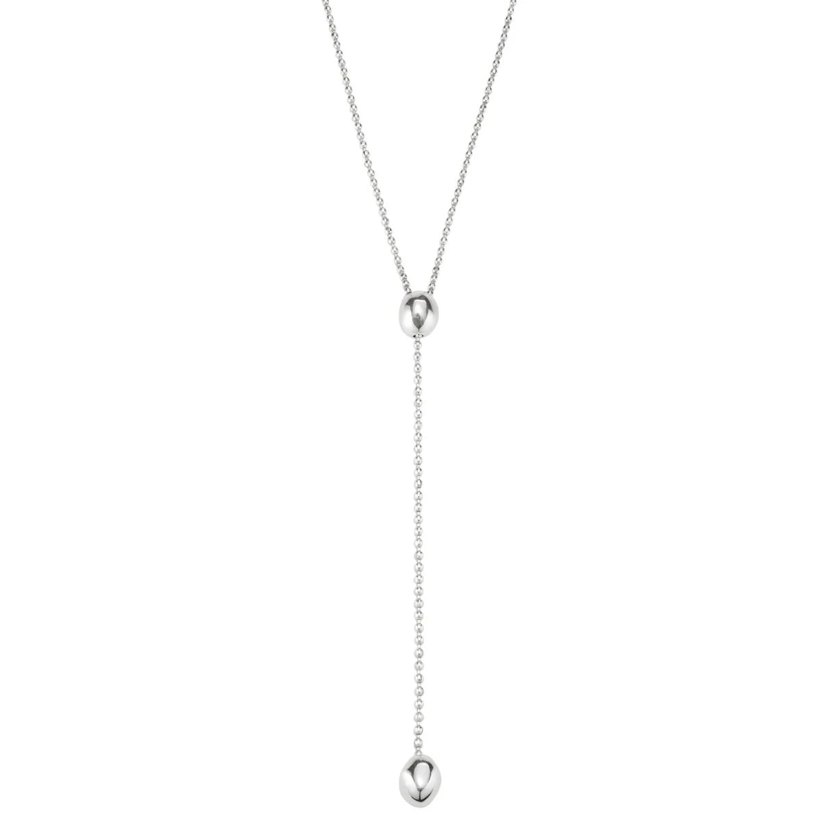 UNOde50 Lonely Planet Silver Drop Necklace with Two Silver Beads on a white background