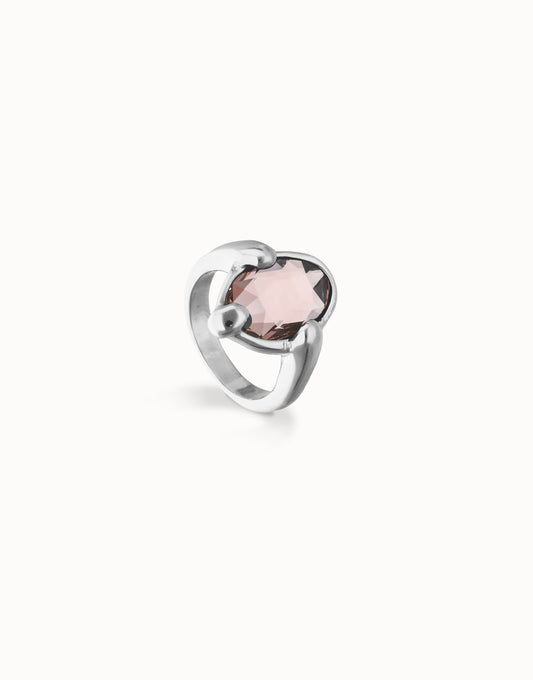 UNOde50 Ser Deslumbrante Silver Ring with Pink Oval Crystal on a white background