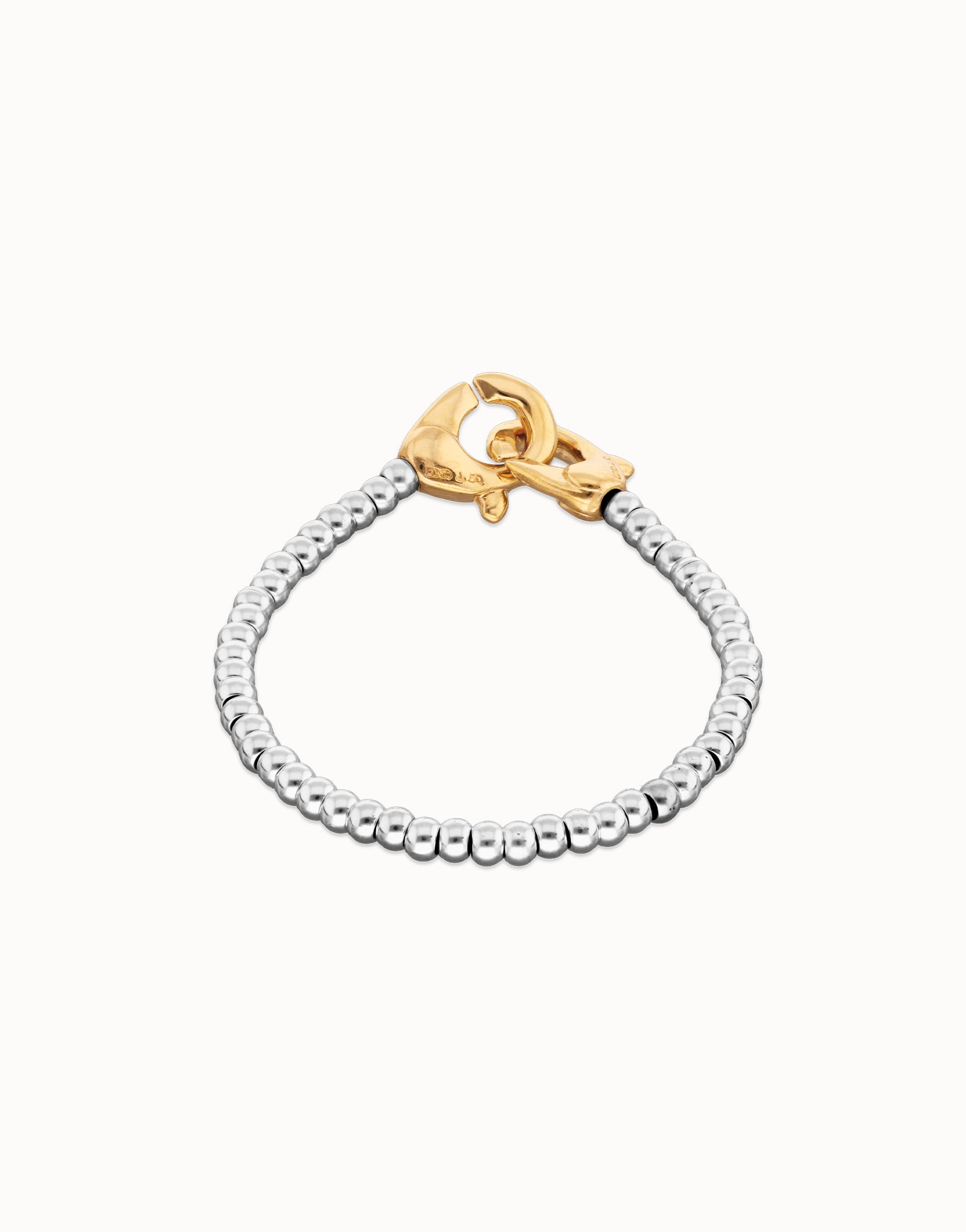 UNOde50 Ser Inseparable silver bracelet with Gold clasp on white background