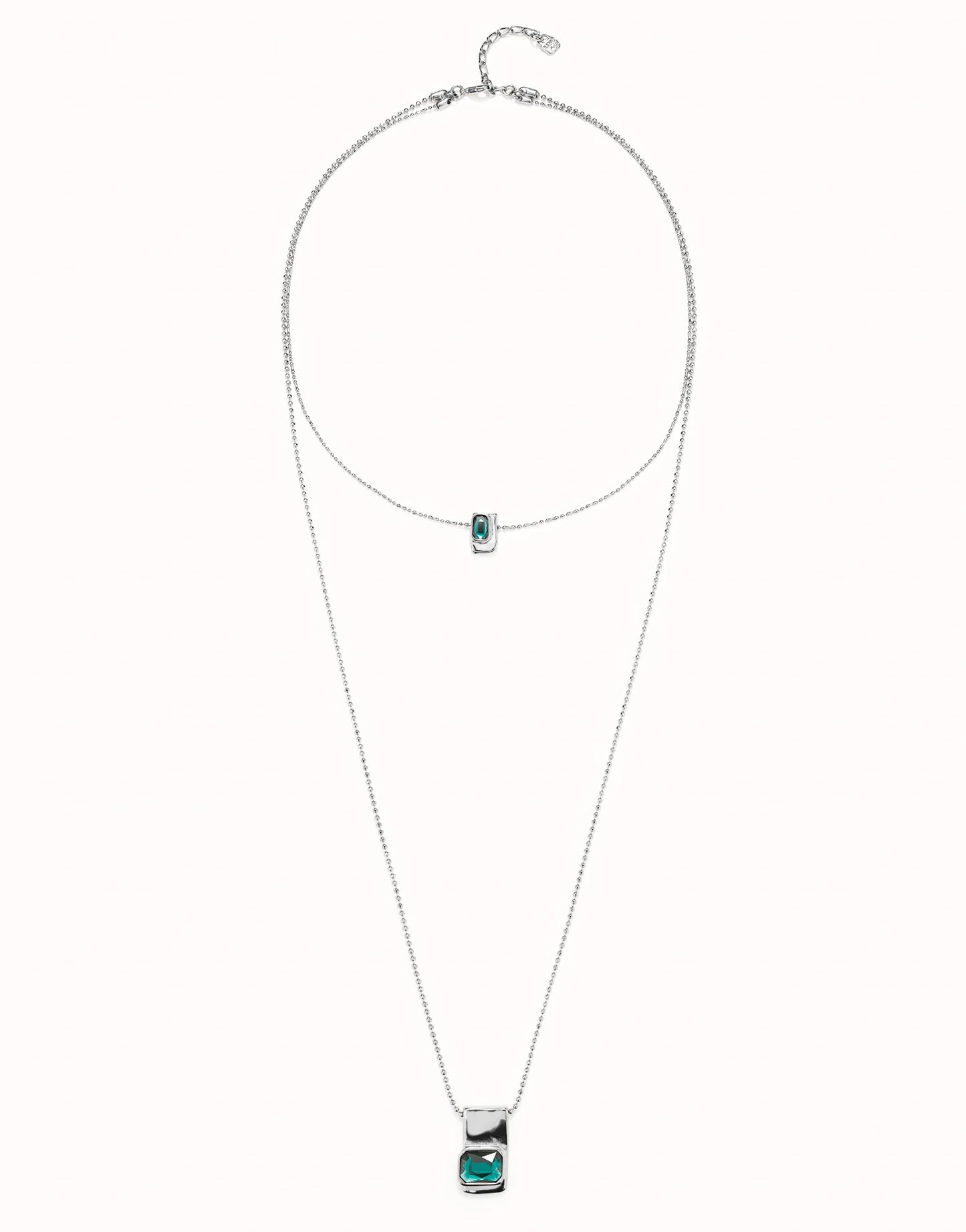 UNOde50 Ser Magnetica Multistrand Silver Chain Necklace with Green Crystals