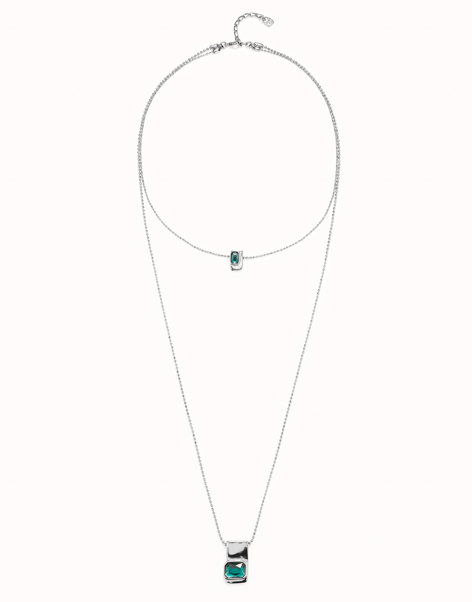 UNOde50 Ser Magnetica Multistrand Silver Chain Necklace with Green Crystals
