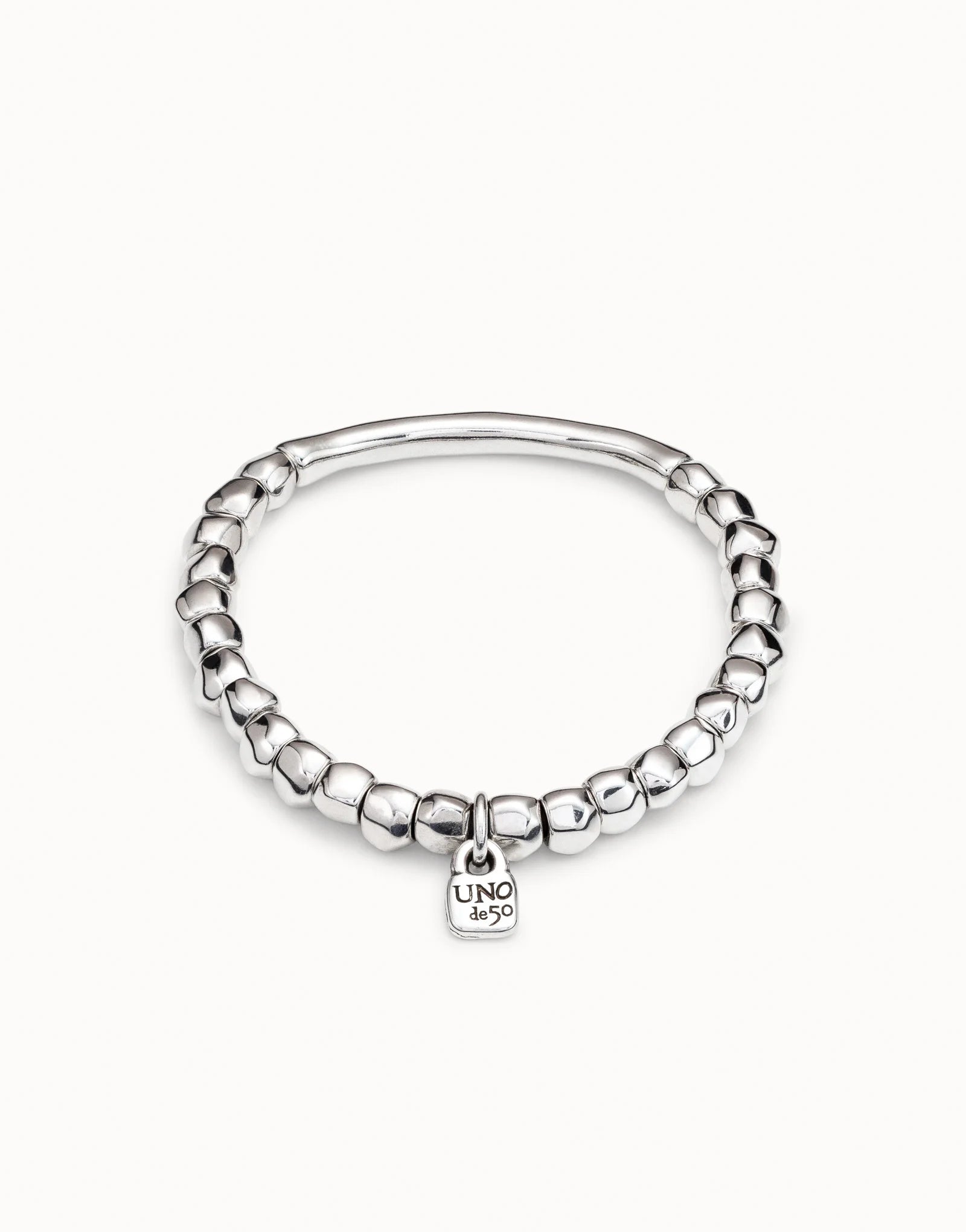 UNOde50 Travesia Bracelet with Silver Beads and Tube-Shaped Accent  featuring the UNO de 50 signet