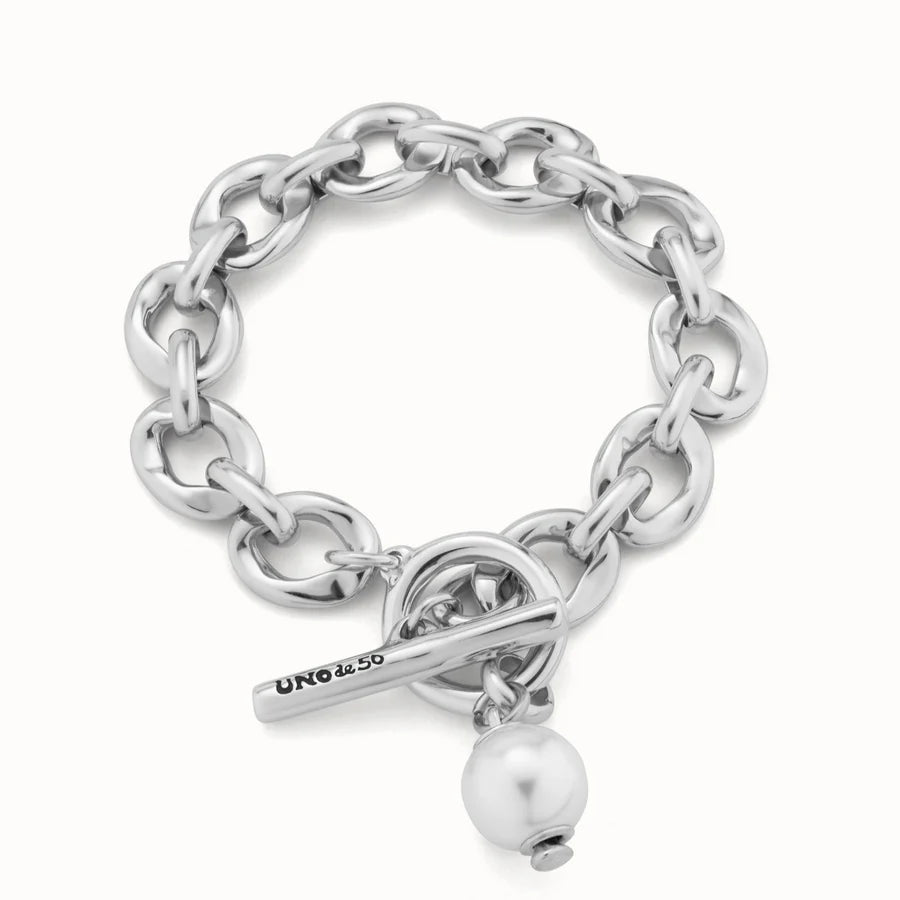 UNOde50 YOLO Silver link Bracelet with a pearl