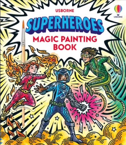 Usborne superheros magic painting book with hand drawn superheros on the front