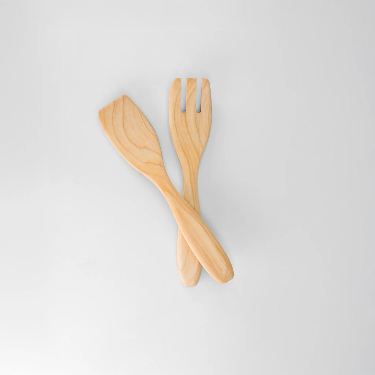 Maple 9" woooden utensil set with a fork and a flattened spoon from Holland Bowl Mill M9B
