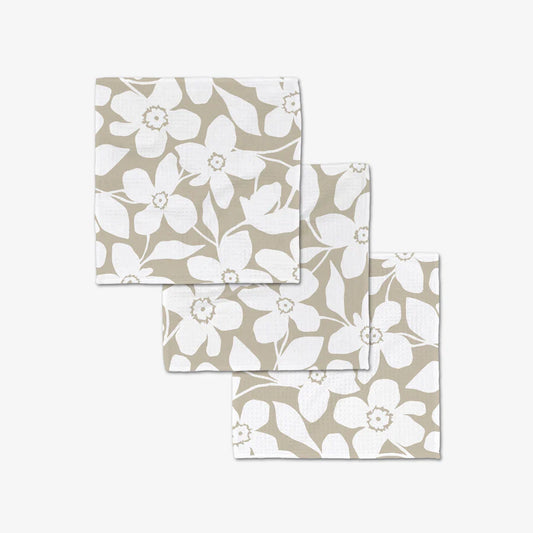 Geometry Big Tan Flowers Luxe Washcloth Set