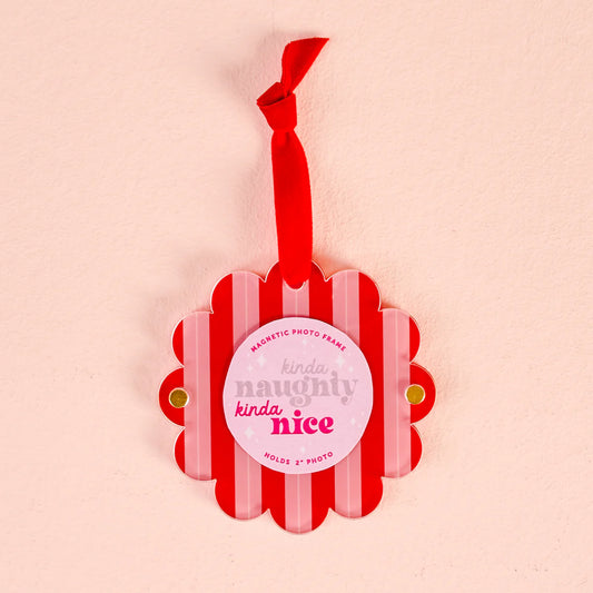 Scalloped Picture Frame Ornament Peppermint Stripes