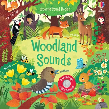 Usborne sound books Woodland Sounds cover with a green forest and several forest animals