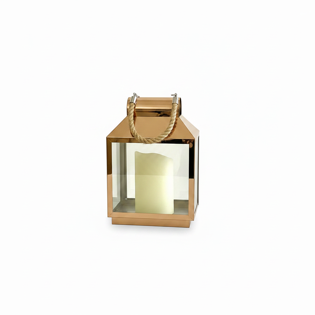 copper lantern with a rope handle