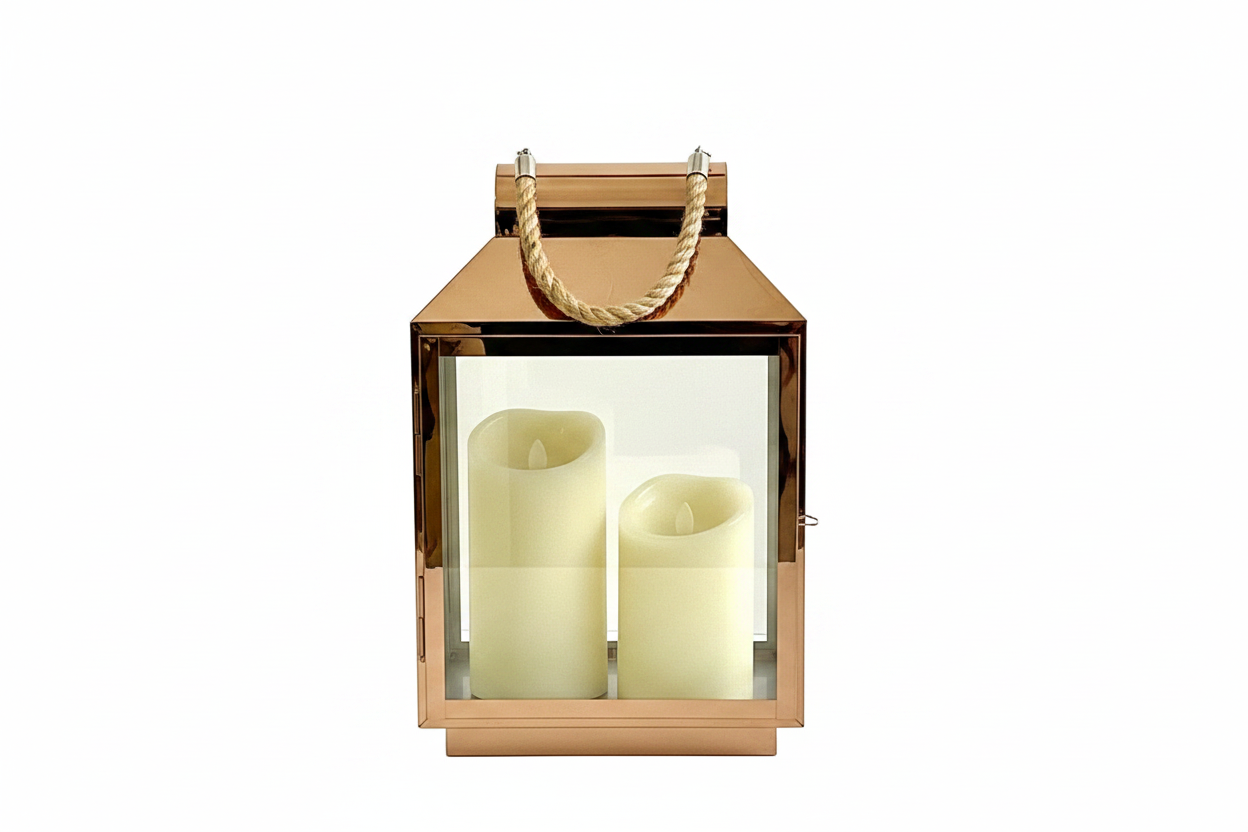 copper lantern with a rope handle