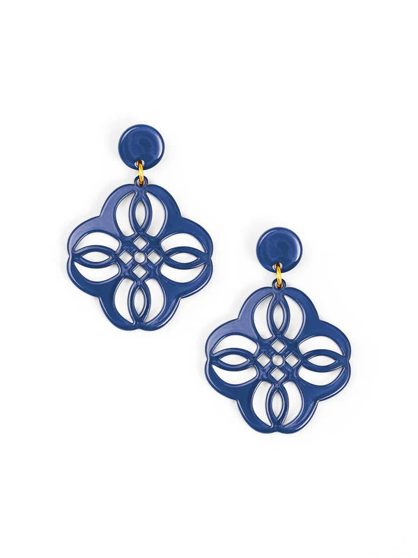 Navy Zenzii Mandala Pendant Drop Earrings