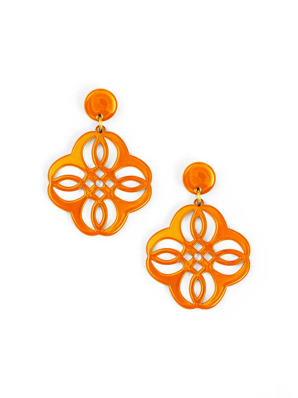 Orange Zenzii Mandala Pendant Drop Earrings