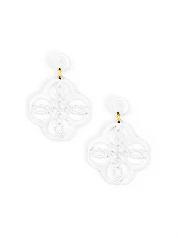 White Zenzii Mandala Pendant Drop Earrings