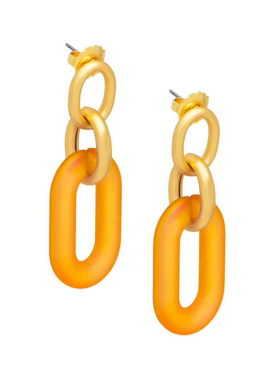 Zenzii Resin Oval Link drop Gold and orange chain-link earrings on a white background