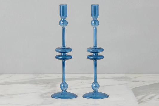 Sapphire Glass Candlestick Large