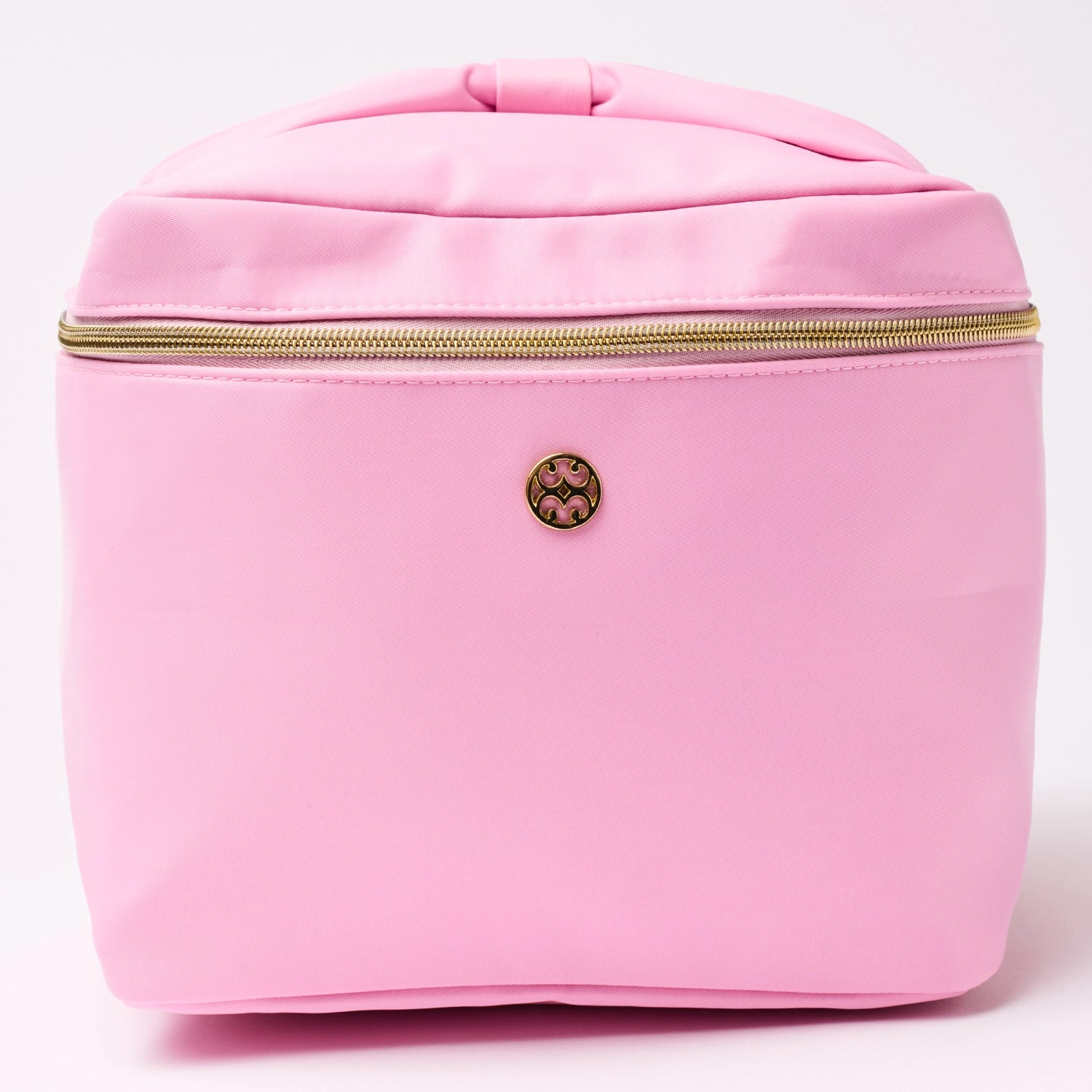 Pink square cosmetic bag with gold zipper 