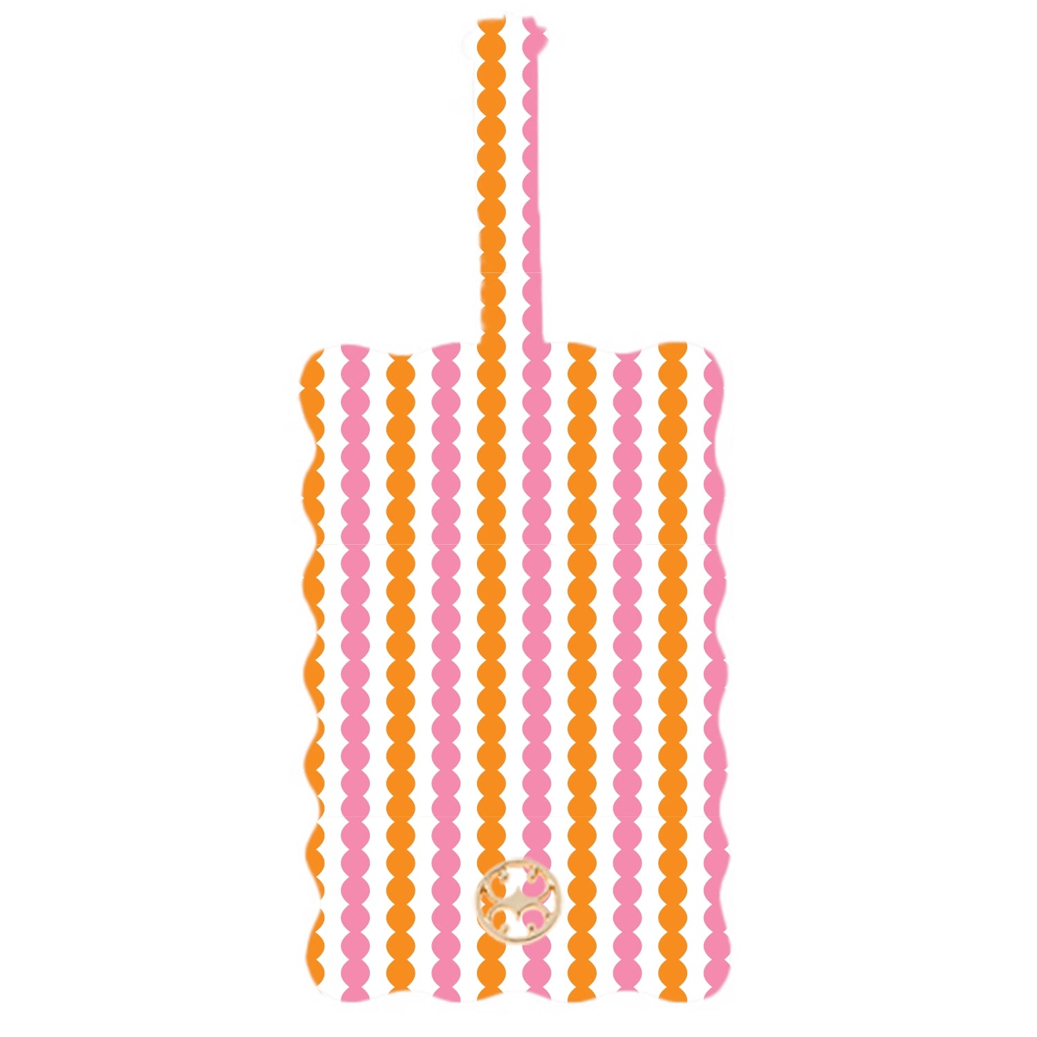 luggage tag with pink and orange dotted stripes