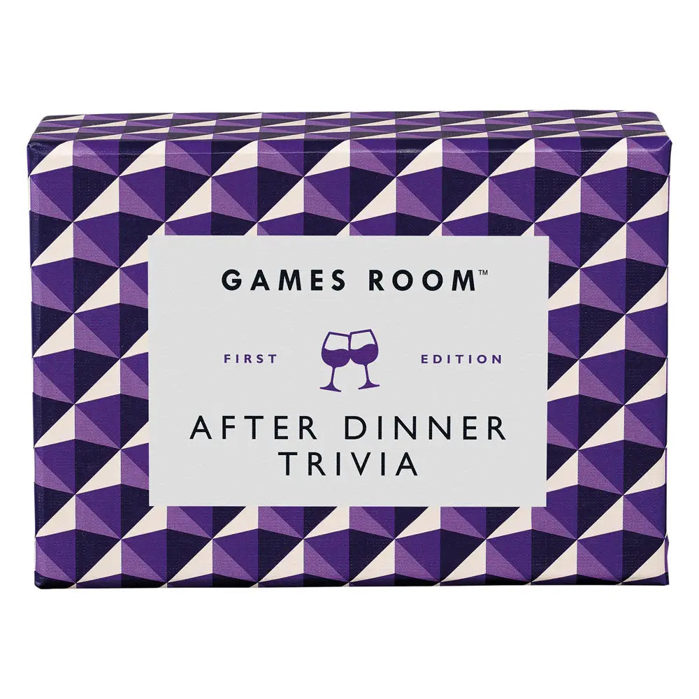 After Dinner Trivia game box with geometric pattern on a white background