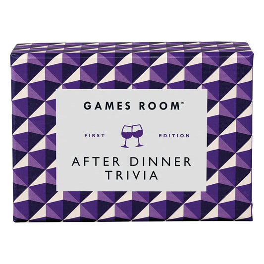 After Dinner Trivia game box with geometric pattern on a white background