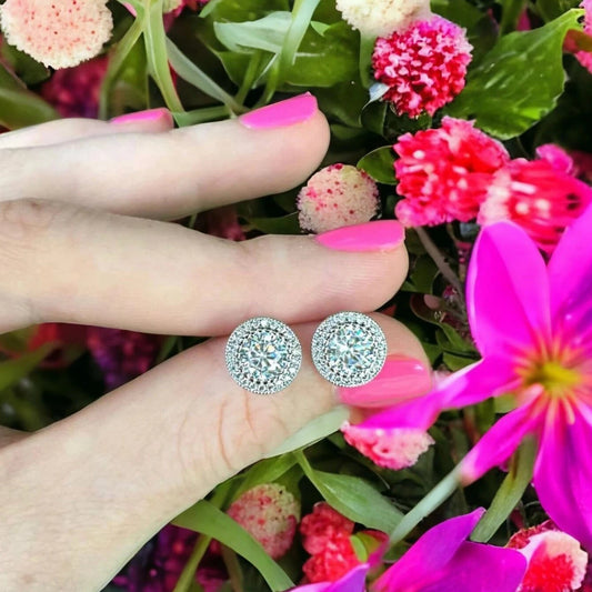 Cubic Zirconia Halo Stud Earrings