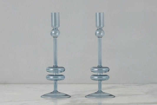 Denim Blue Glass Candlestick Medium