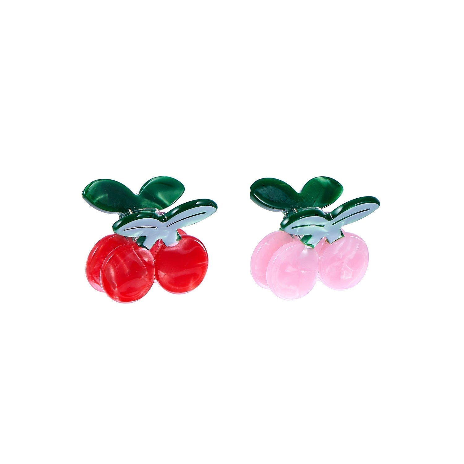 Pair of cherry-shaped hair clips i red and pink
