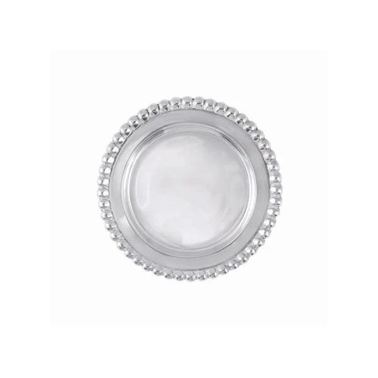 silver wine coaster with a beaded rim