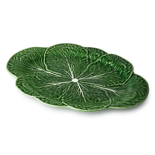 green oval platter resembling a cabbage