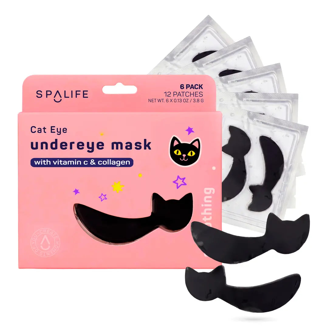 pink box of cat eye undereye masks in the shape of a black ca